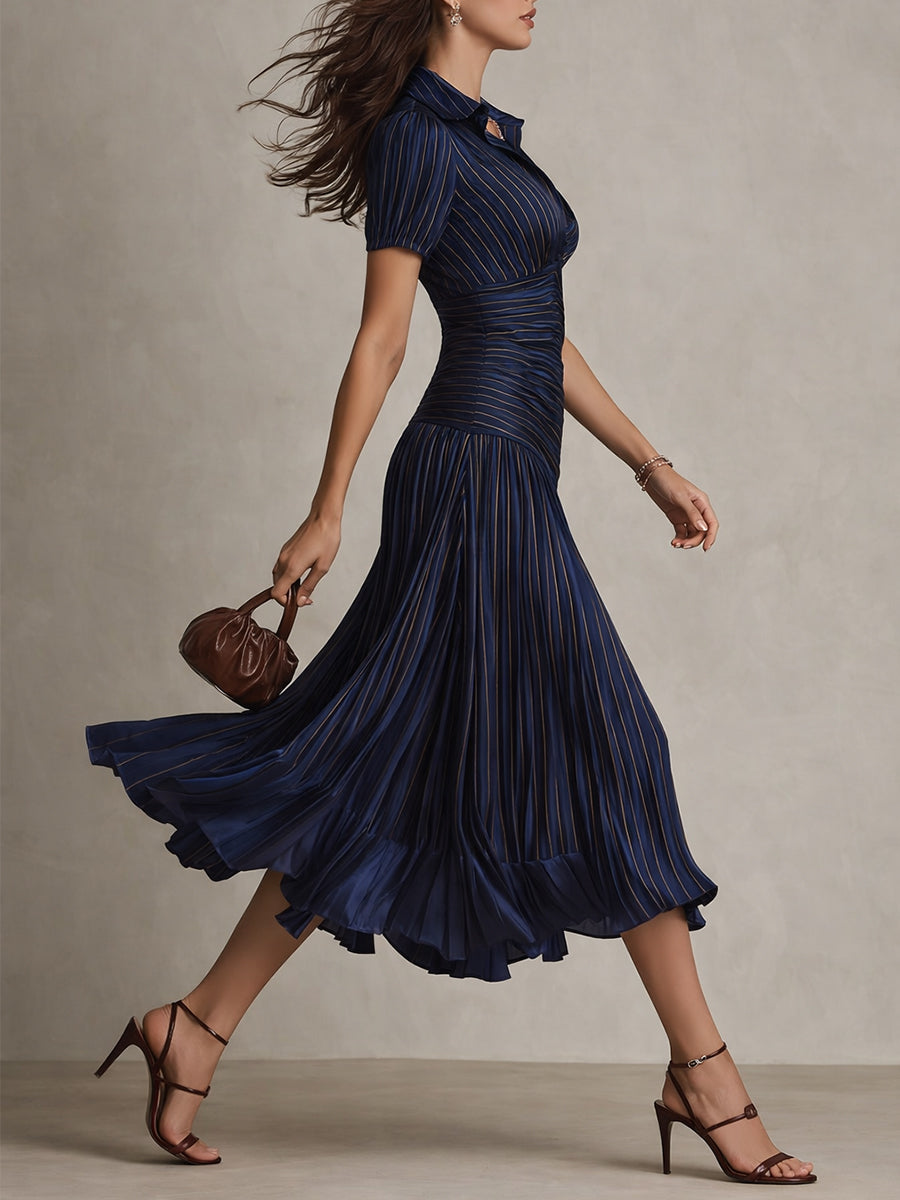 Eleanora | Vestito Midi in Satin a Strisce Retro