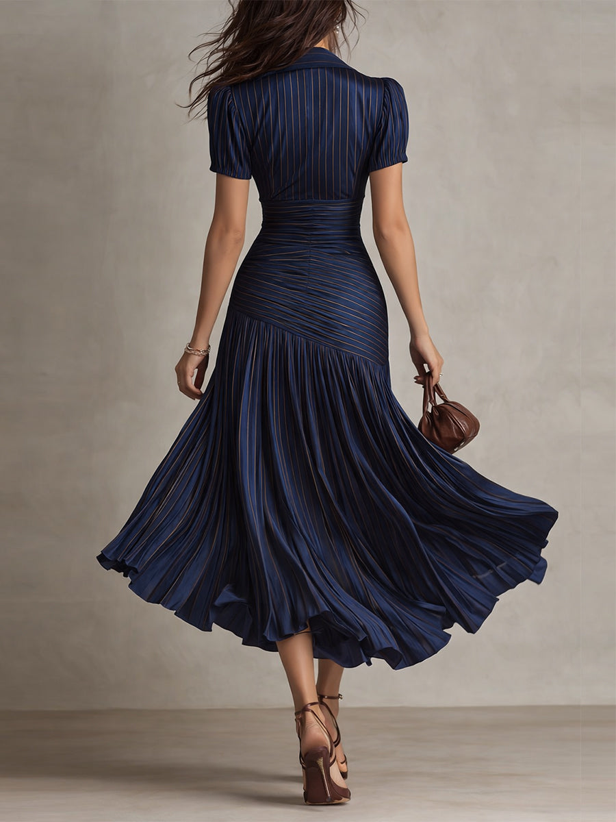 Eleanora | Vestito Midi in Satin a Strisce Retro