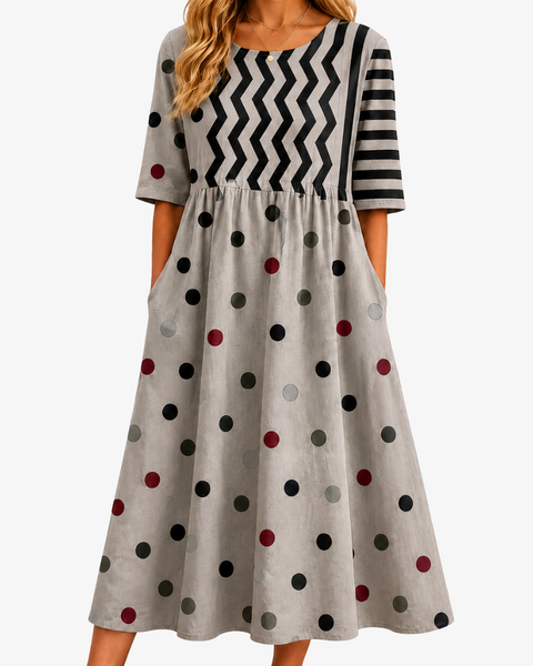 Modern Charm Mixed Print Pocket Midi Dress