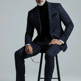 Abito uomo blu navy a pois a due pezzi