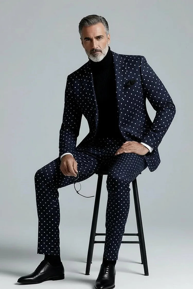 Abito uomo blu navy a pois a due pezzi