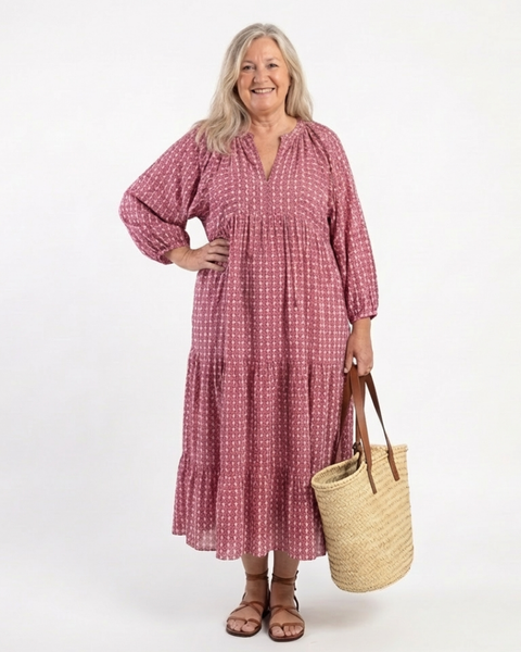 Arlette | Abito midi a maniche lunghe con stampa geometrica