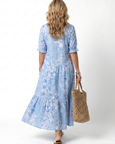 Alora | Vestito Midi con Stampa Floreale e Nastro a Frange