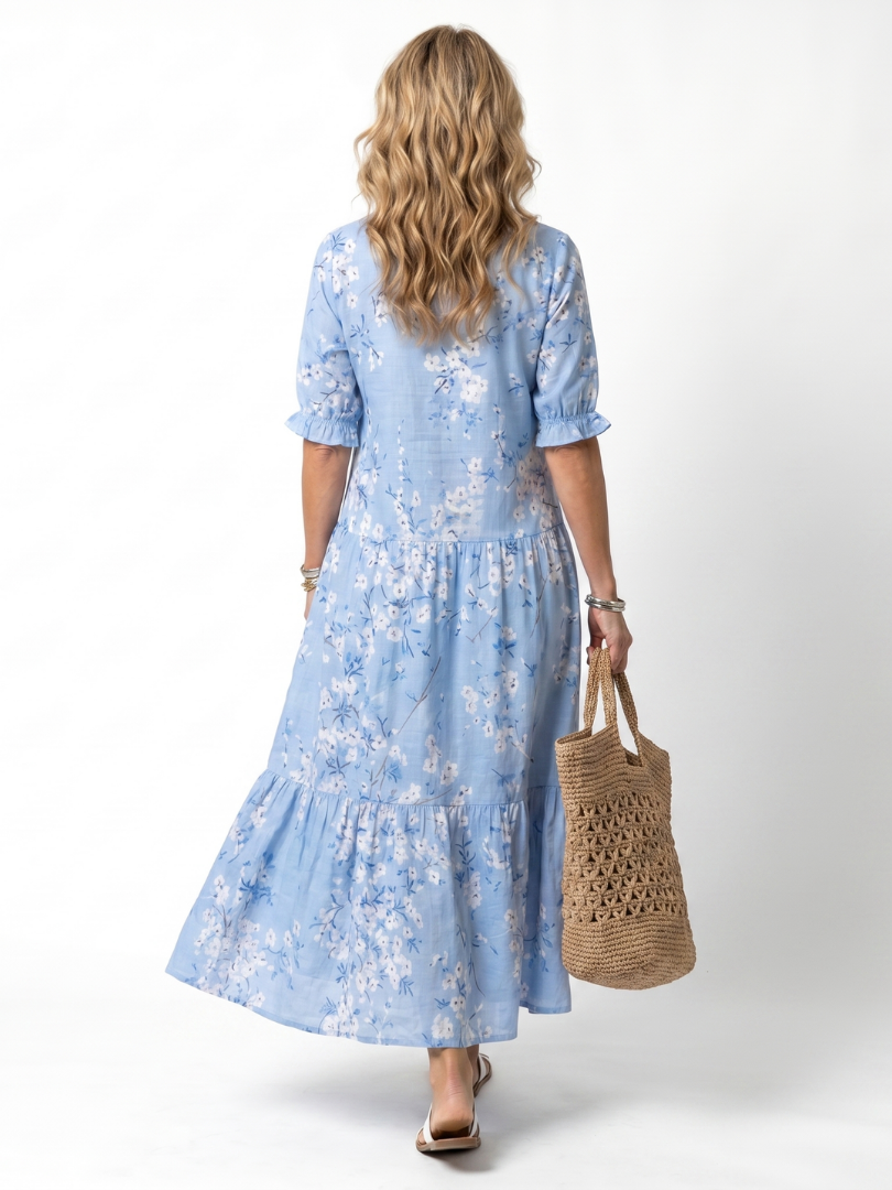 Alora | Abito Midi con Stampa Floreale e Fiocchi