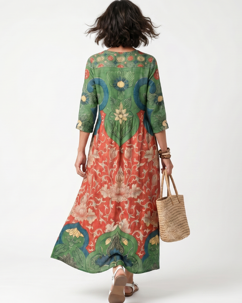 Sloane | Abito midi con stampa mista e scollatura a V