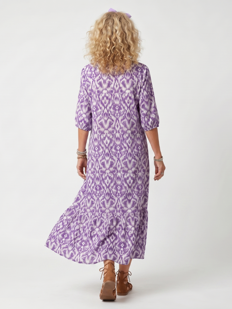 Penelope | Abito Midi con Nastro a Frange Stampato