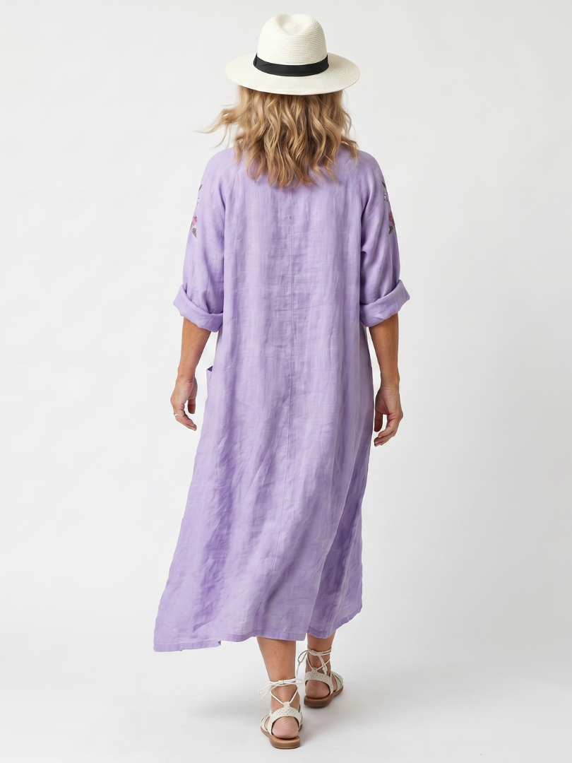Tavi | Vestito midi oversized con ricami floreali e tasche