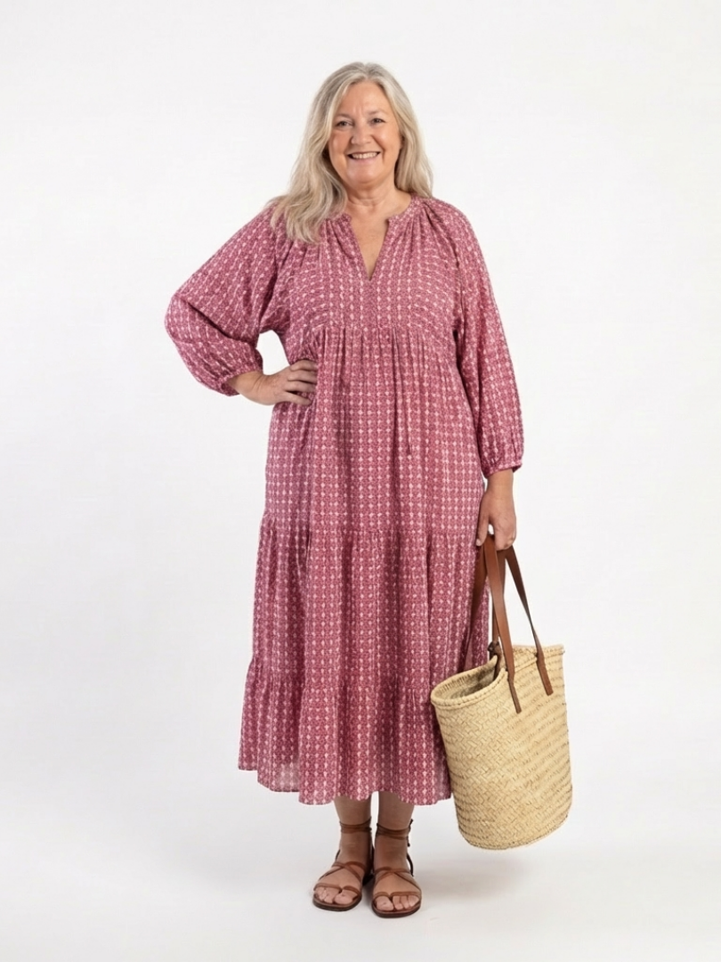 Arlette | Abito Midi a Maniche Lunghe con Stampa Geometrica