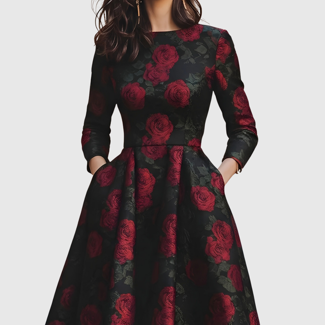 LILLA | ABITO MAXI A-LINE VINTAGE ELEGANTE CON STAMPA FLOREALE