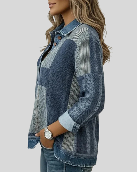 Maglione da donna Sylvie in stile patchwork effetto denim