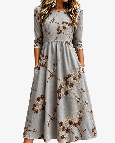 Autumn Blossom Pocket Midi Dress
