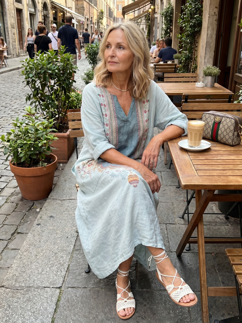 Kassiani | Abito midi oversize ricamato con pannello ornato