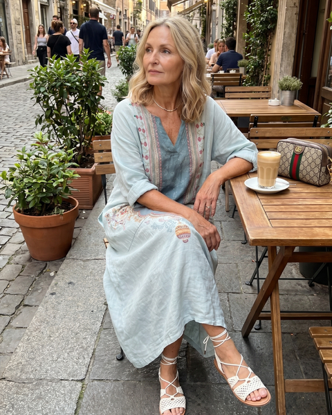 Kassiani | Abito midi oversize ricamato con pannello ornato