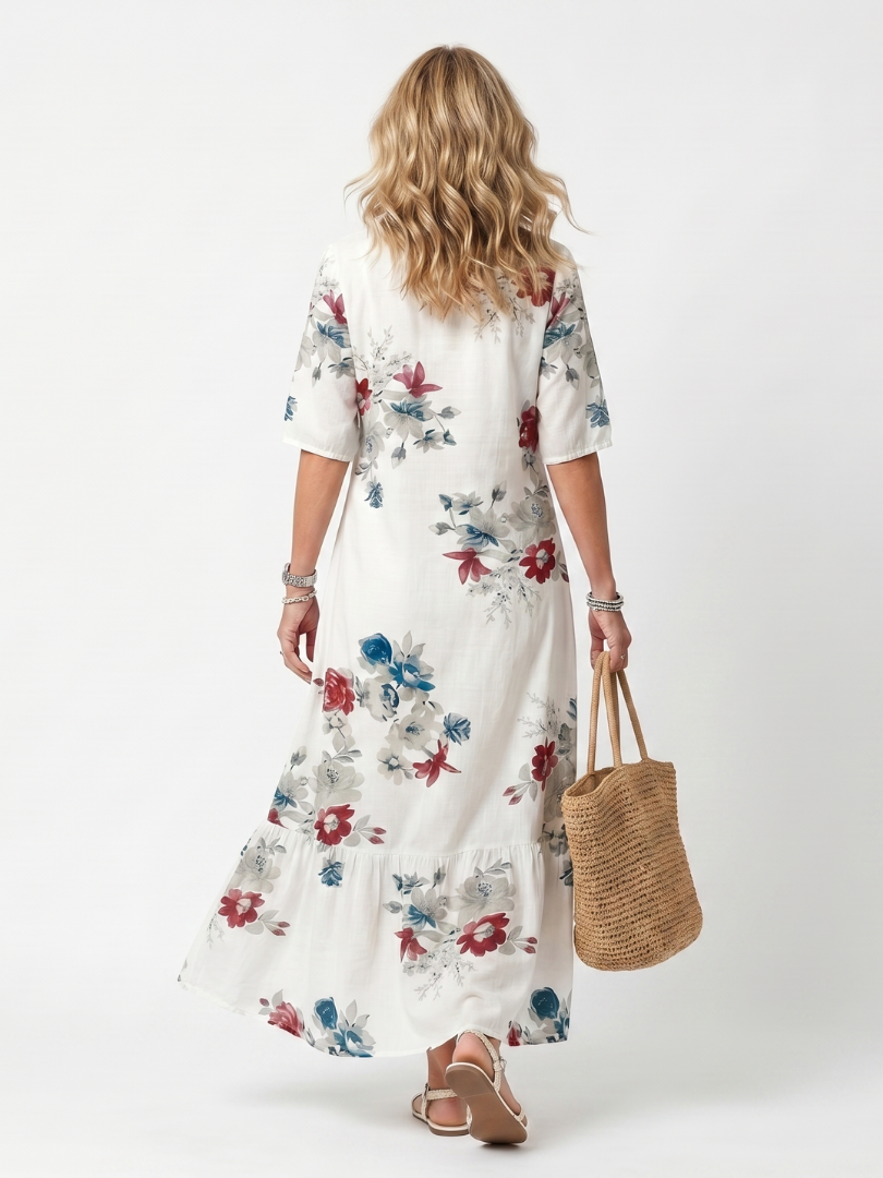 Maeva | Abito midi con frange e stampa floreale dispersa