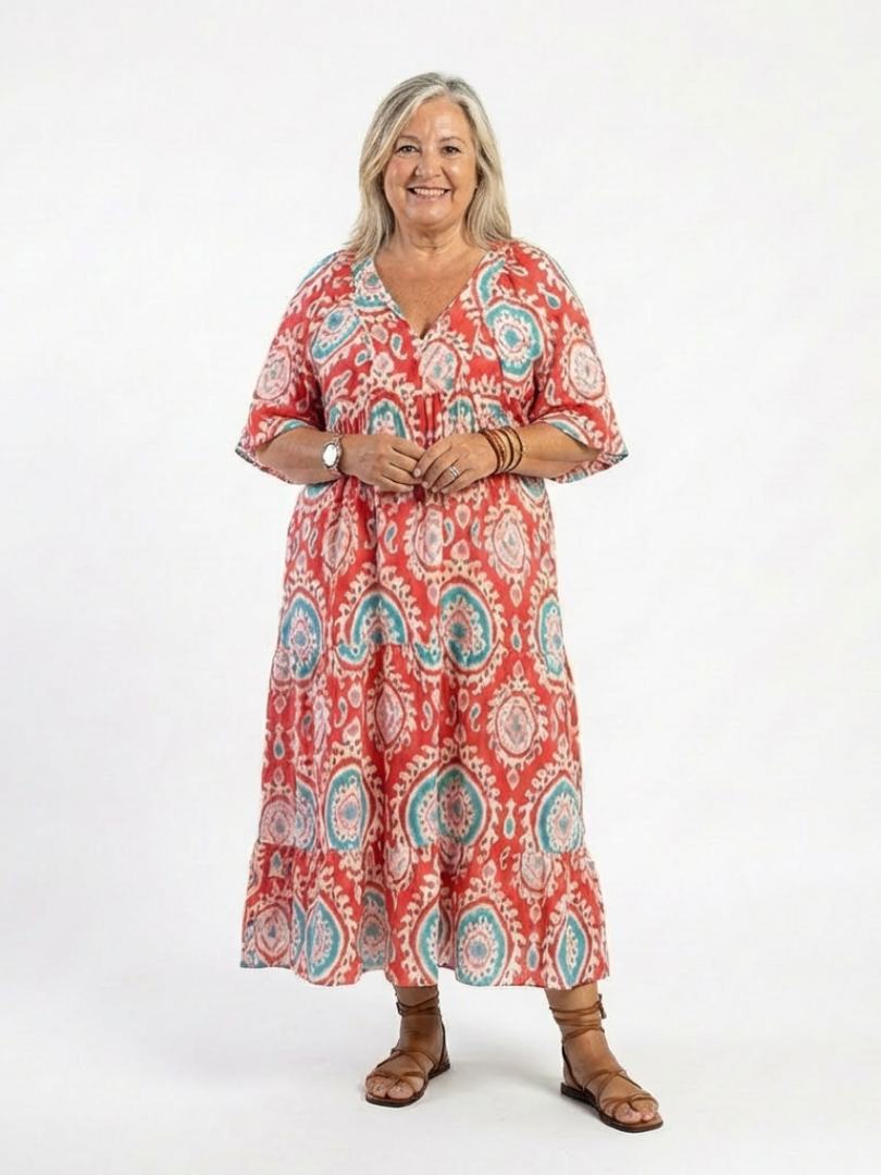 Zaria | Abito midi a maniche corte con stampa paisley