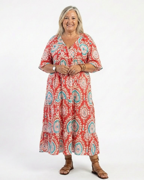 Zaria | Abito midi a maniche corte con stampa paisley