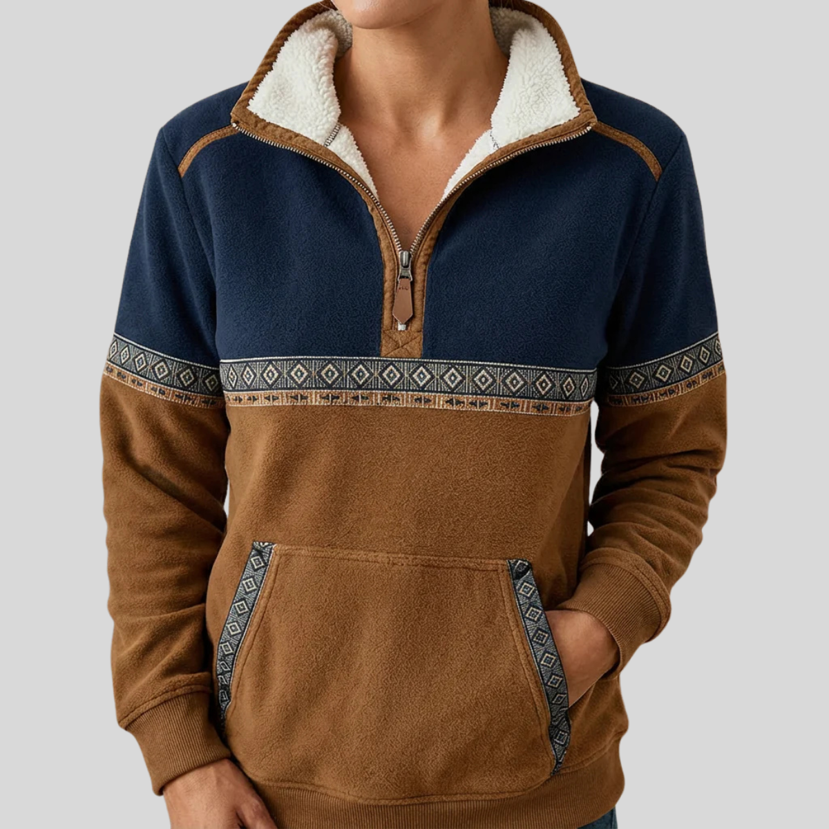 Pullover bicolore da donna Lucie con mezza zip