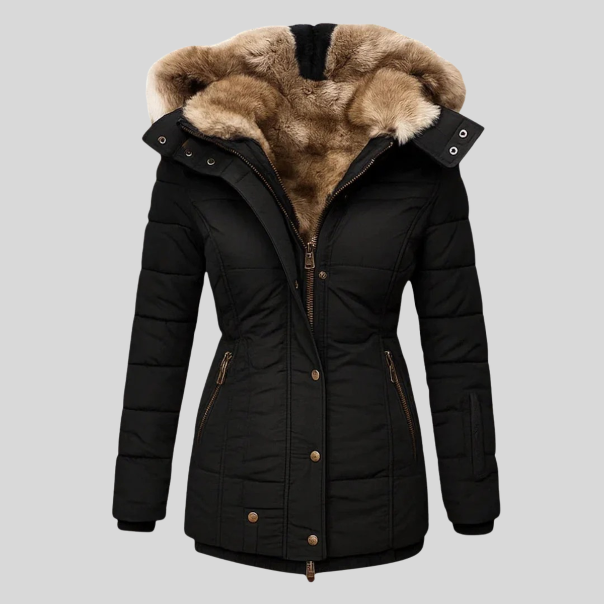 Bruna™ | Parka Trapuntato con Cappuccio in Pelliccia Ecologica