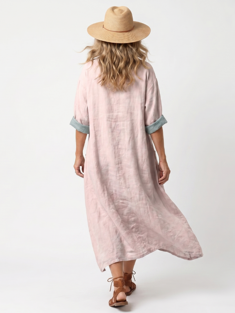 Kenza | Vestito Midi Relaxed con Pannello Ricamato e Tasche