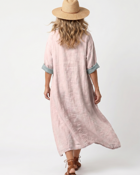 Kenza | Vestito Midi Relaxed con Pannello Ricamato e Tasche