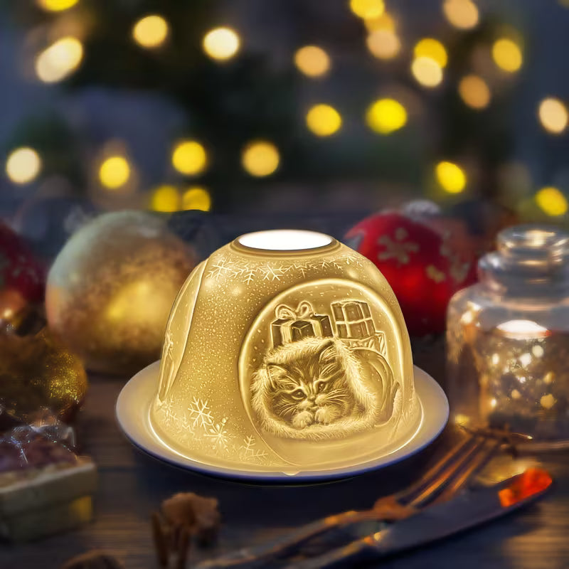 Babbo Natale alla Porta | Portacandela in Porcellana