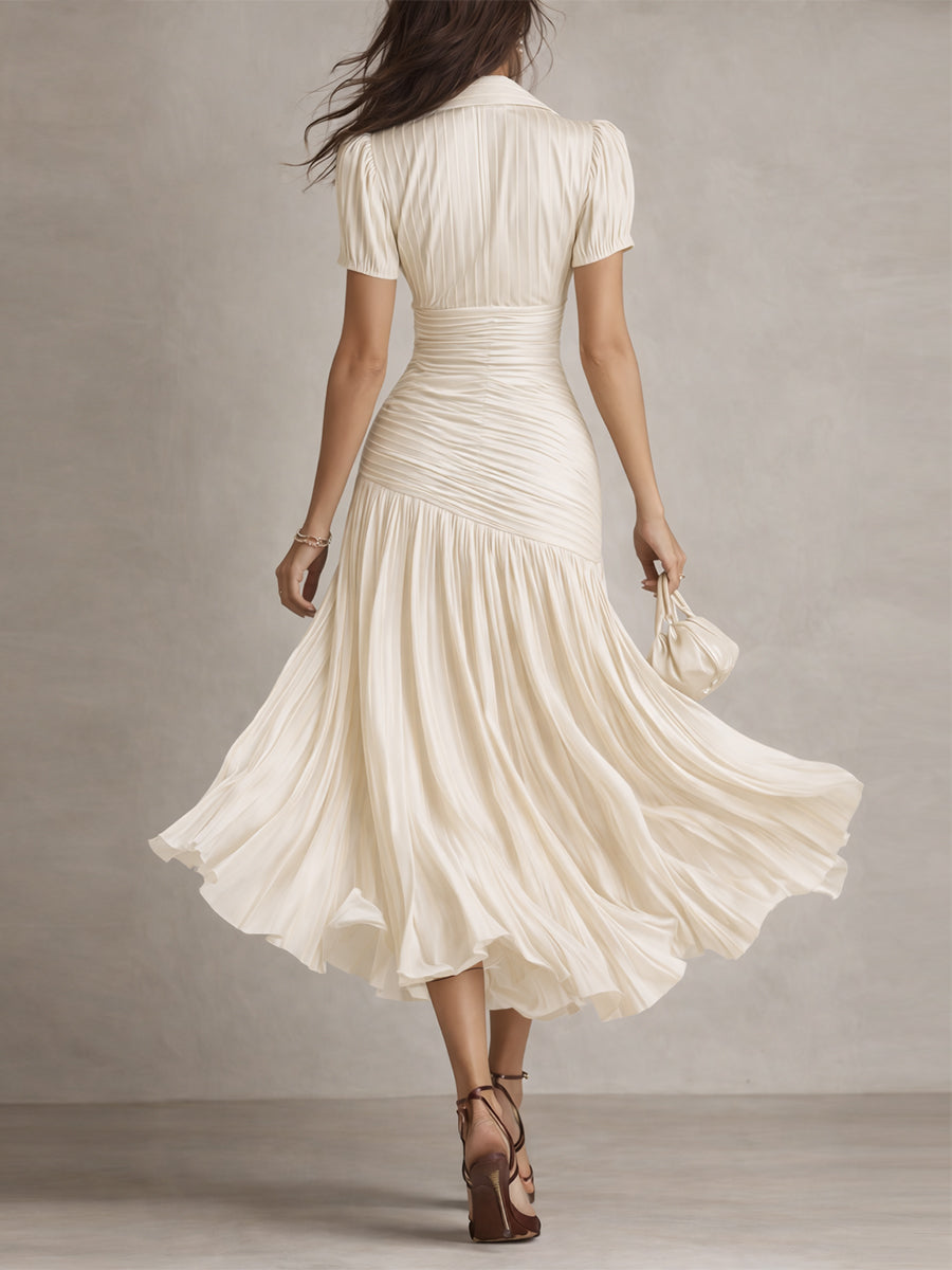 Eleanora | Vestito Midi in Satin a Strisce Retro