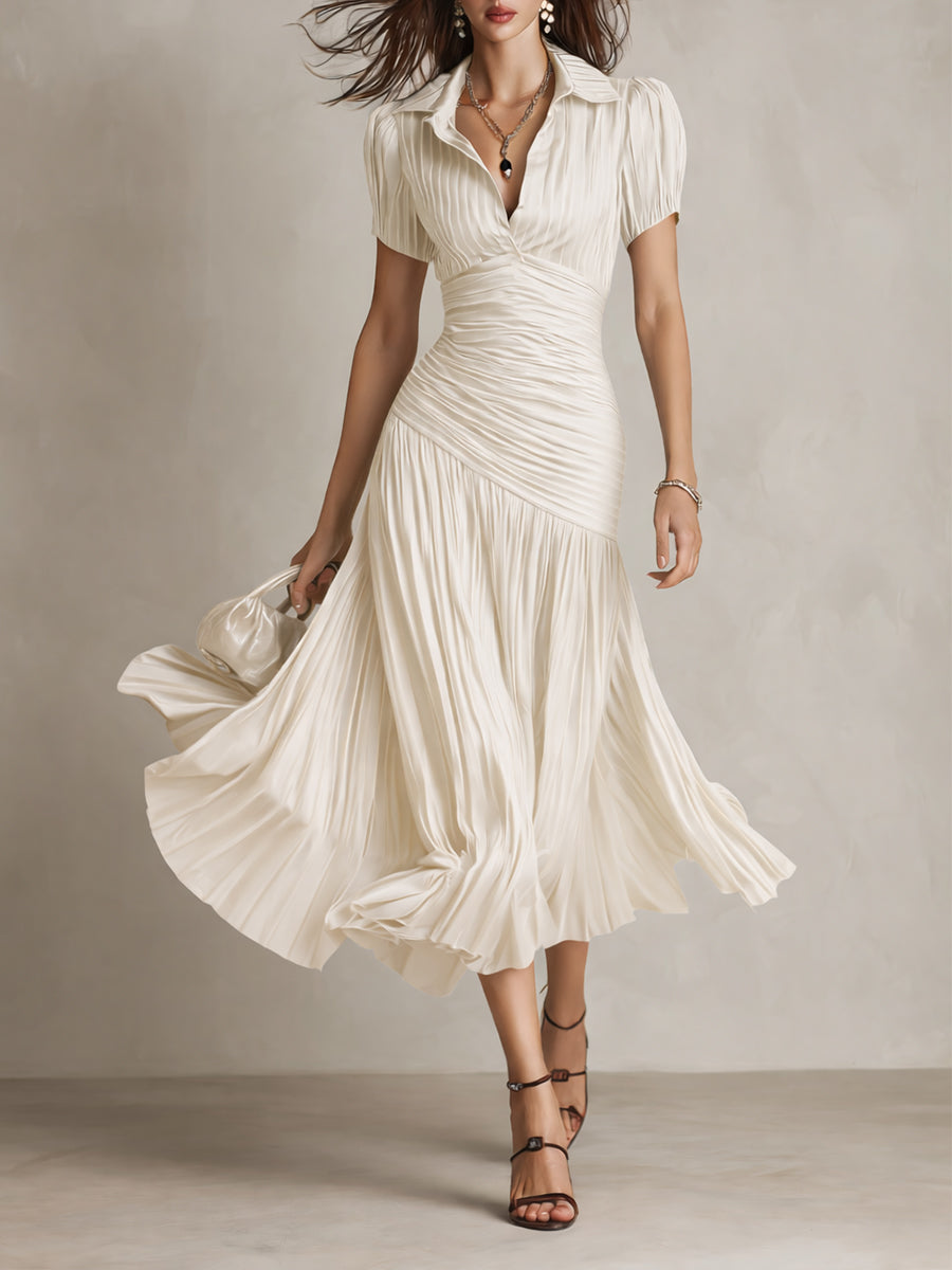 Eleanora | Vestito Midi in Satin a Strisce Retro