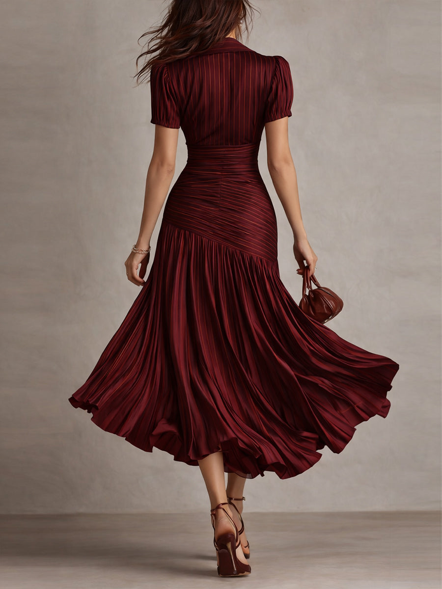 Eleanora | Vestito Midi in Satin a Strisce Retro