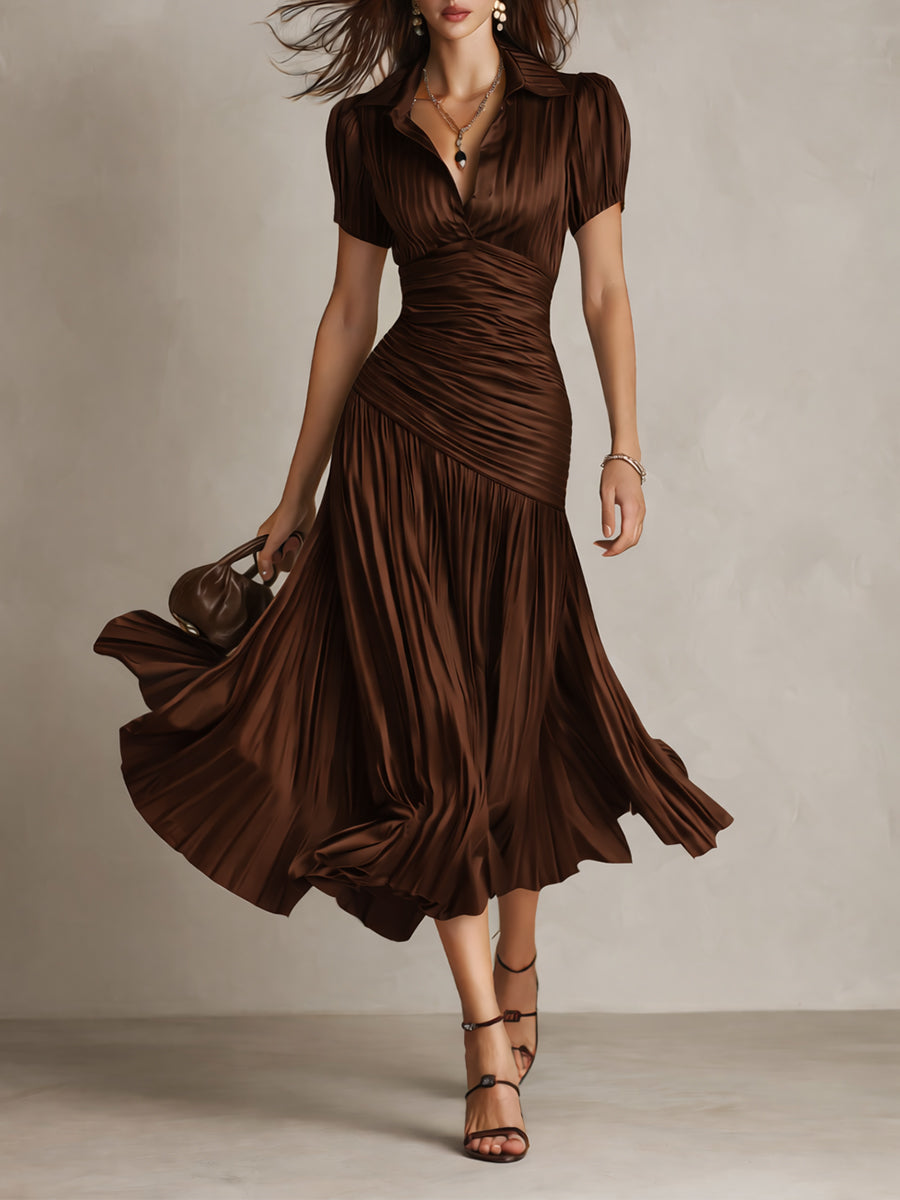 Eleanora | Vestito Midi in Satin a Strisce Retro