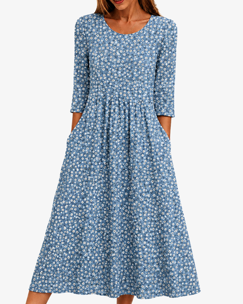 Blue Meadow Easy-Wear Floral Midi Dress