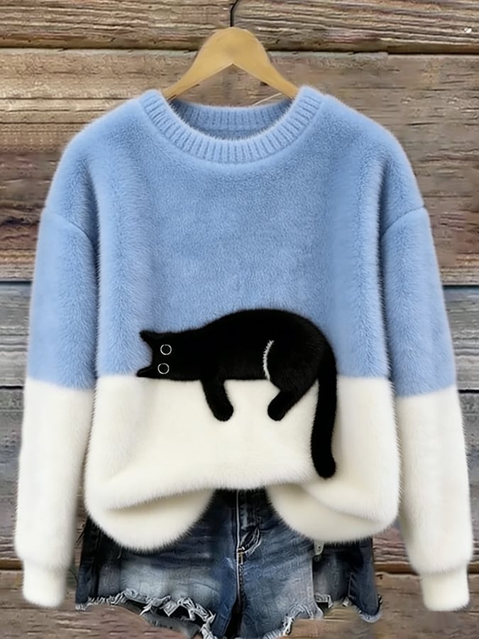 Chiara | Maglione elegante con fantasia di gatti