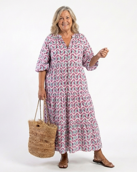 Mireya | Abito midi a maniche lunghe con stampa geometrica