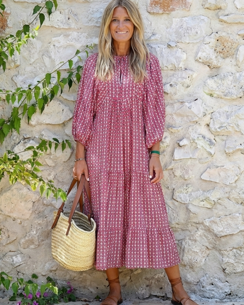 Arlette | Abito midi a maniche lunghe con stampa geometrica