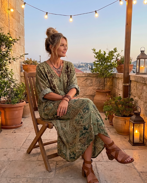 Aleta | Abito Midi Oversized con Bottoni e Ricami