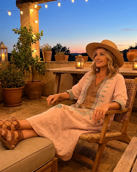 Kenza | Vestito Midi Relaxed con Pannello Ricamato e Tasche