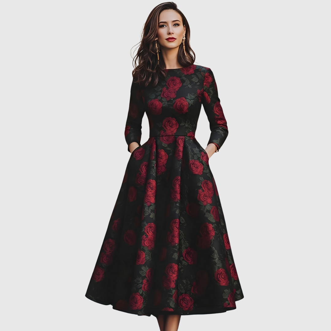 LILLA | ABITO MAXI A-LINE VINTAGE ELEGANTE CON STAMPA FLOREALE