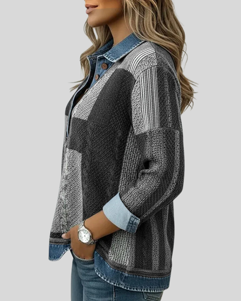 Maglione da donna Sylvie in stile patchwork effetto denim