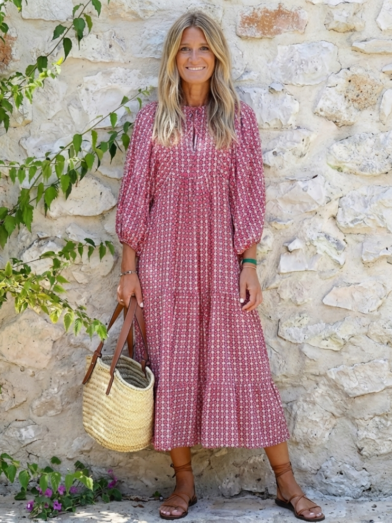Arlette | Abito Midi a Maniche Lunghe con Stampa Geometrica