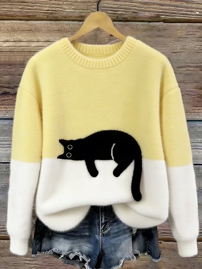 Chiara | Maglione elegante con fantasia di gatti
