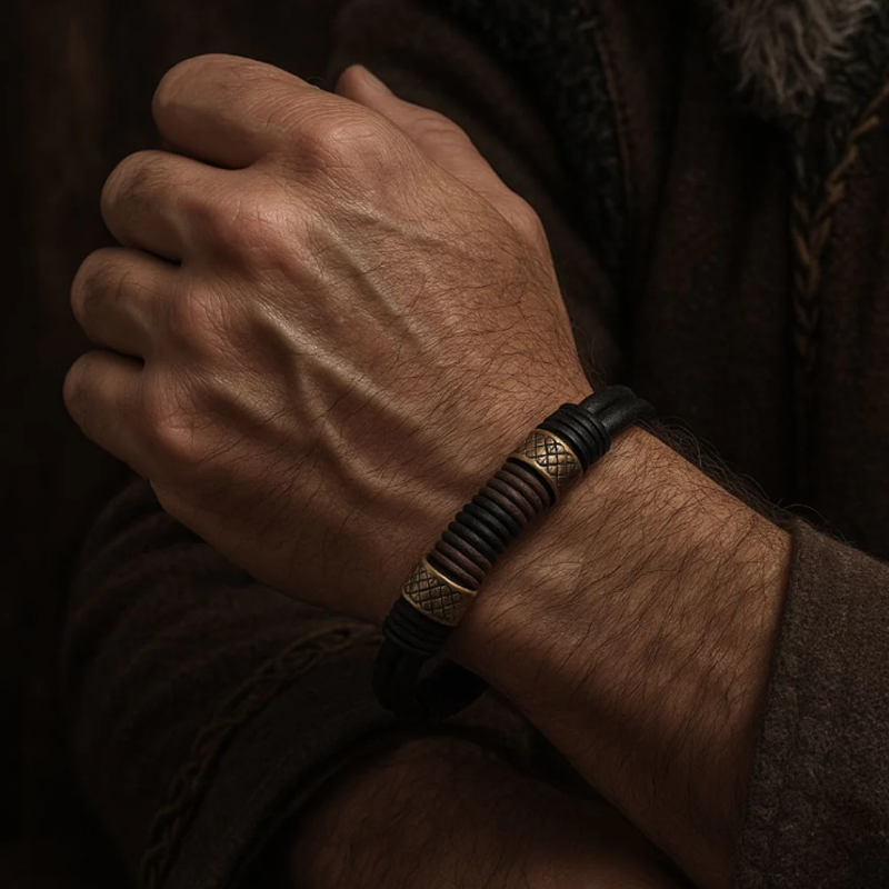 Viaggiatore – Bracciale in pelle con intrecci nordici – immagine 2