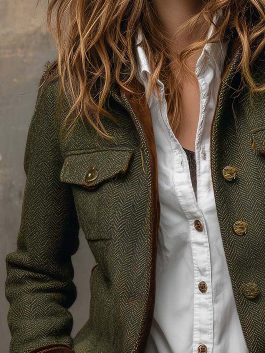 Blazer Vintage da Donna con Rifiniture a Zigzag