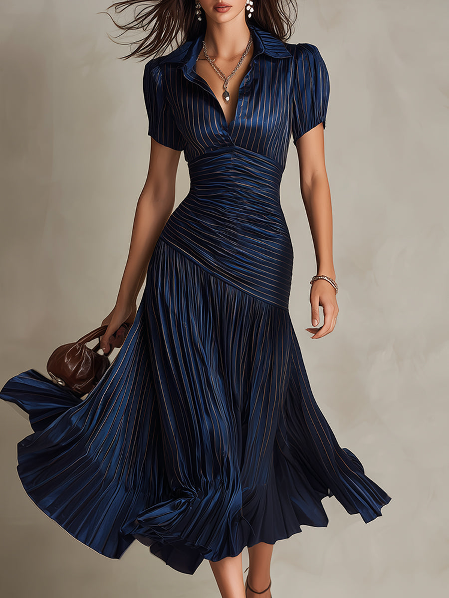 Eleanora | Vestito Midi in Satin a Strisce Retro