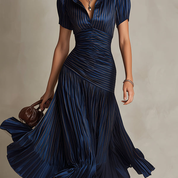 Eleanora | Vestito Midi in Satin a Strisce Retro