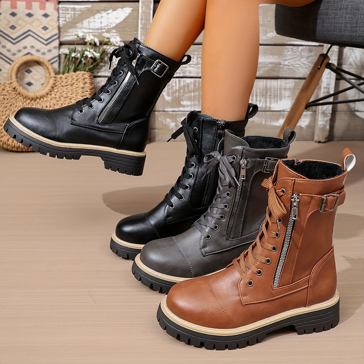 Henrietta™ | Stivali da combattimento con lacci e zip laterale