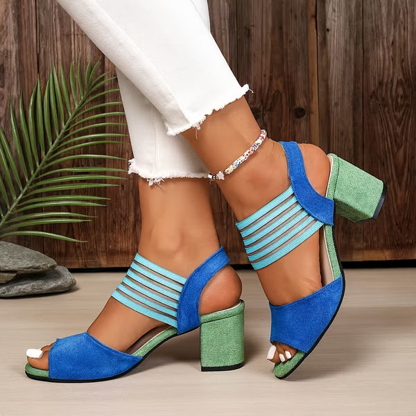 Iris — Sandalo con Tacco a Blocco e Fasce Elastiche a Righe