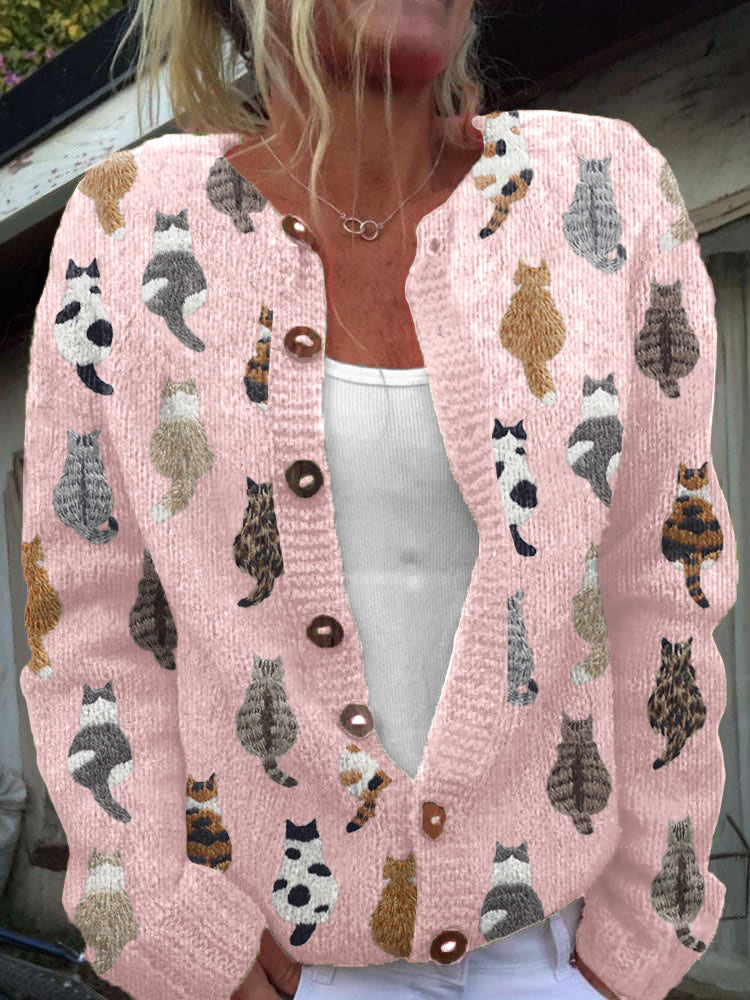 Graziella™ | Cardigan con Stampa di Gatti Accogliente