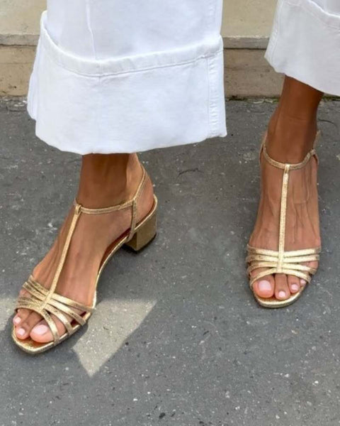Sandali con tacco metallizzato