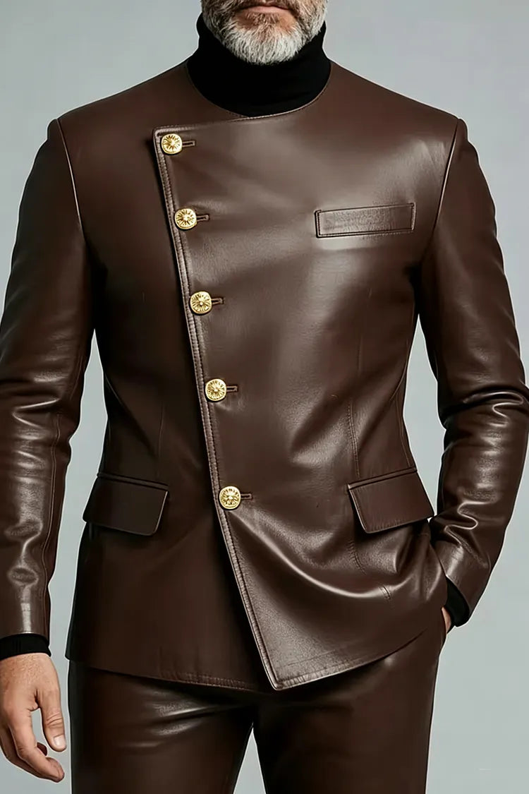 Abito uomo in pelle marrone scuro a due pezzi