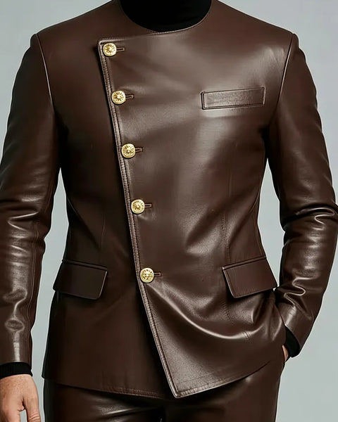 Abito uomo in pelle marrone scuro a due pezzi