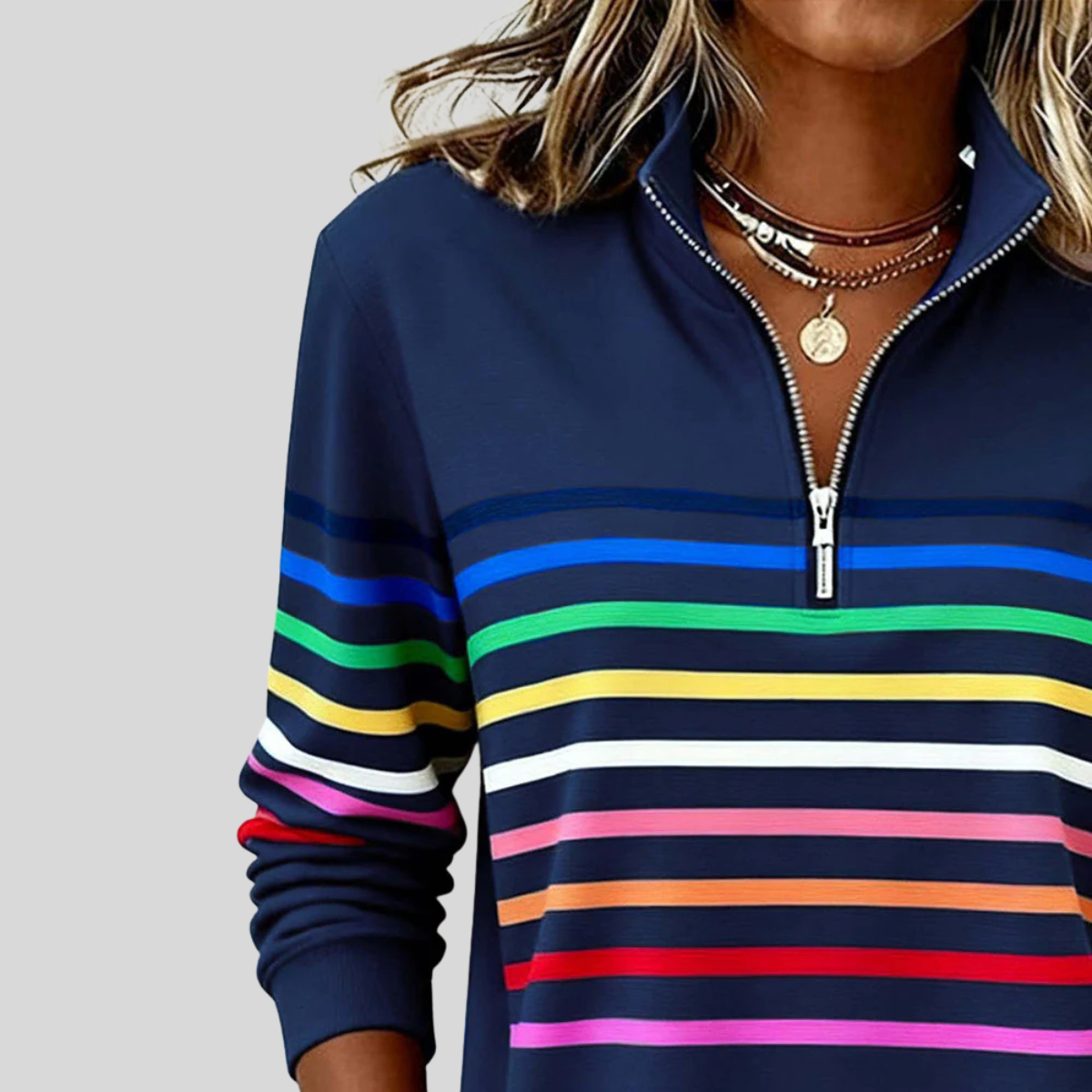 Arianna™ | Felpa a righe colorate con zip a quarto